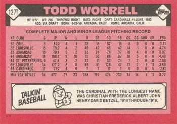 1986 Topps Traded #127T Todd Worrell Back