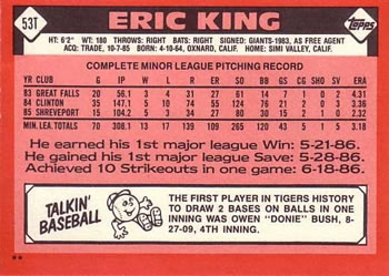 1986 Topps Traded #53T Eric King Back