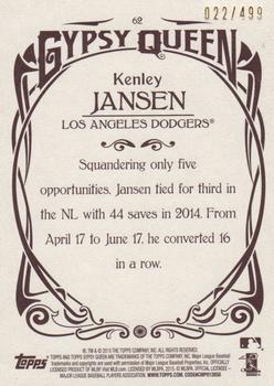 2015 Topps Gypsy Queen - Paper Frame Bronze #62 Kenley Jansen Back