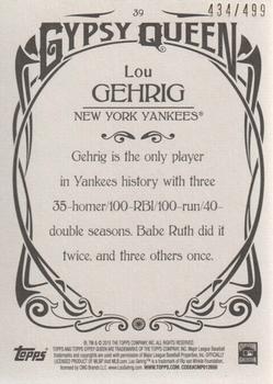 2015 Topps Gypsy Queen - Paper Frame Bronze #39 Lou Gehrig Back