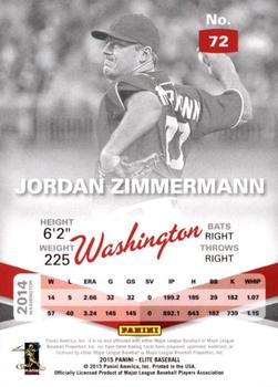 2015 Panini Elite #72 Jordan Zimmermann Back