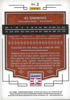 2015 Panini Cooperstown #2 Al Simmons Back