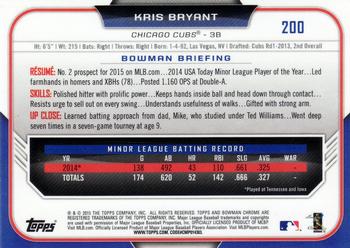 2015 Bowman Chrome #200 Kris Bryant Back