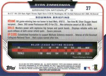 2015 Bowman Chrome #37 Ryan Zimmerman Back