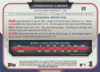 2015 Bowman Chrome #89 Francisco Lindor Back