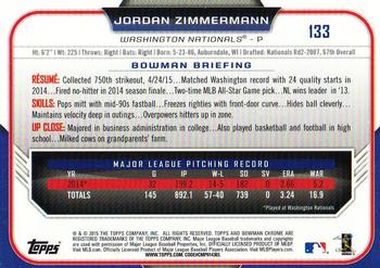 2015 Bowman Chrome #133 Jordan Zimmermann Back
