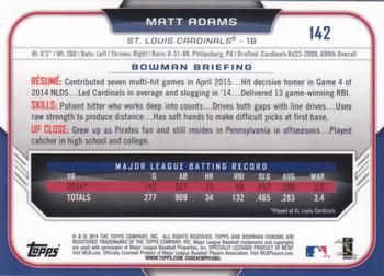 2015 Bowman Chrome #142 Matt Adams Back