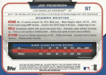 2015 Bowman Chrome #167 Joc Pederson Back