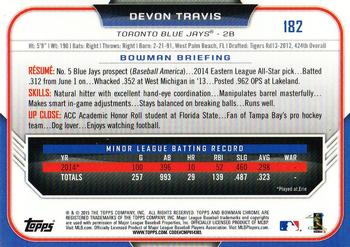 2015 Bowman Chrome #182 Devon Travis Back