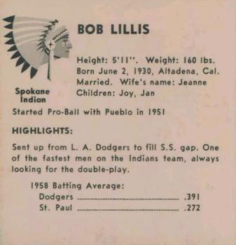 1959 Darigold Farms Spokane Indians #NNO Bob Lillis Back