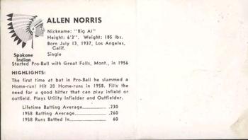 1959 Darigold Farms Spokane Indians #NNO Allen Norris Back