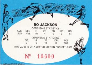 1992 American Sports Monthly (unlicensed) #NNO Bo Jackson Back