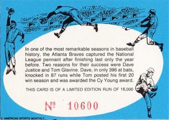1992 American Sports Monthly (unlicensed) #NNO Dave Justice / Tom Glavine Back