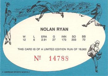 1992 American Sports Monthly (unlicensed) #NNO Nolan Ryan Back