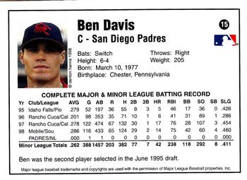 1998 Arizona Fall League Prospects - Gold #15 Ben Davis Back