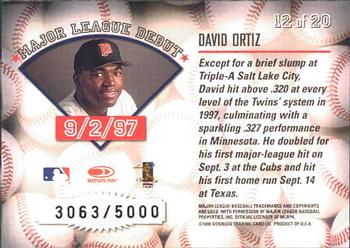 1998 Leaf Rookies & Stars - Freshman Orientation #12 David Ortiz Back