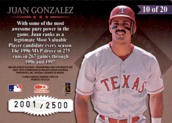 1998 Leaf Rookies & Stars - Great American Heroes #10 Juan Gonzalez Back