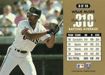 1994 Donruss - 90's Dominators: Batting Average #8 Willie McGee Back