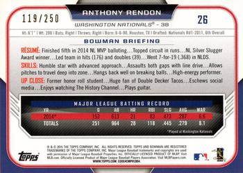 2015 Bowman - Purple #26 Anthony Rendon Back