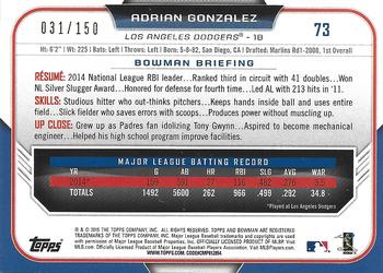 2015 Bowman - Blue #73 Adrian Gonzalez Back