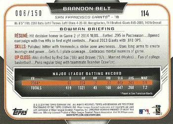 2015 Bowman - Blue #114 Brandon Belt Back