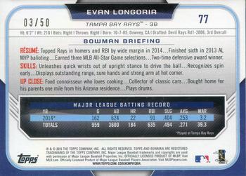 2015 Bowman - Gold #77 Evan Longoria Back