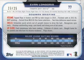 2015 Bowman - Orange #77 Evan Longoria Back