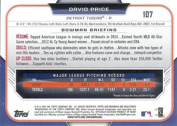 2015 Bowman - Silver Ice #107 David Price Back
