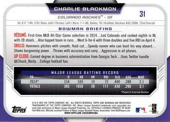 2015 Bowman - Silver Ice #31 Charlie Blackmon Back