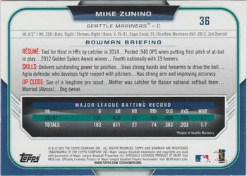 2015 Bowman - Silver Ice #36 Mike Zunino Back