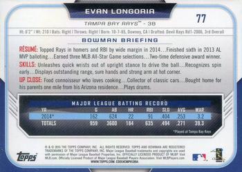 2015 Bowman - Silver Ice #77 Evan Longoria Back