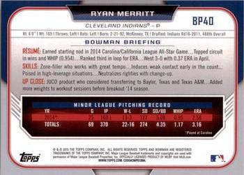2015 Bowman - Prospects #BP40 Ryan Merritt Back