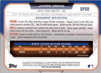 2015 Bowman - Prospects #BP98 Jhoan Urena Back