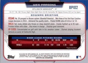 2015 Bowman - Prospects #BP102 Wes Parsons Back