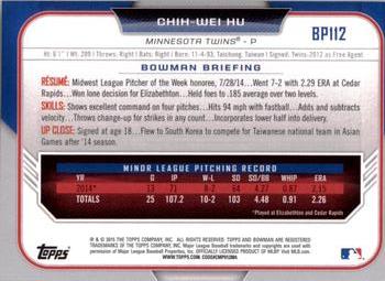 2015 Bowman - Prospects #BP112 Chih-Wei Hu Back