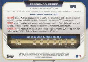 2015 Bowman - Prospects #BP9 Fernando Perez Back