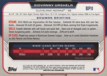 2015 Bowman - Prospects #BP11 Giovanny Urshela Back
