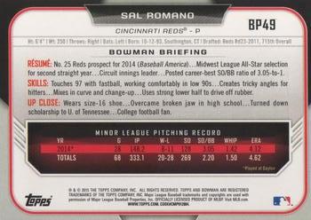2015 Bowman - Prospects #BP49 Sal Romano Back