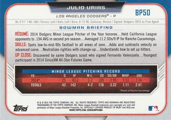 2015 Bowman - Prospects #BP50 Julio Urias Back