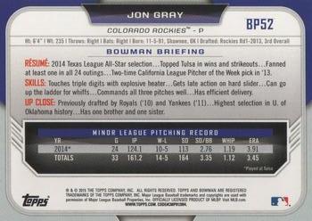 2015 Bowman - Prospects #BP52 Jon Gray Back