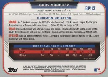 2015 Bowman - Prospects #BP113 Gary Sanchez Back