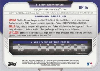 2015 Bowman - Prospects #BP114 Ryan McMahon Back