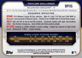 2015 Bowman - Prospects #BP115 Taylor Williams Back