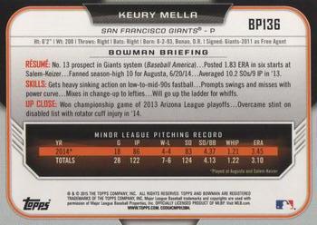 2015 Bowman - Prospects #BP136 Keury Mella Back