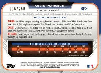2015 Bowman - Prospects Purple #BP3 Kevin Plawecki Back