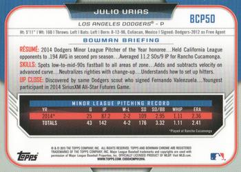 2015 Bowman - Chrome Prospects #BCP50 Julio Urias Back