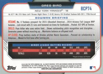 2015 Bowman - Chrome Prospects #BCP74 Greg Bird Back