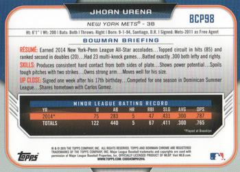 2015 Bowman - Chrome Prospects #BCP98 Jhoan Urena Back