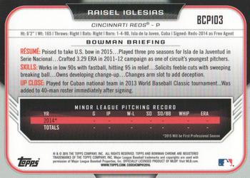 2015 Bowman - Chrome Prospects #BCP103 Raisel Iglesias Back