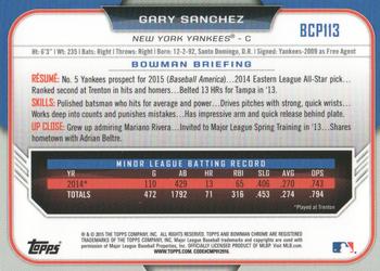 2015 Bowman - Chrome Prospects #BCP113 Gary Sanchez Back